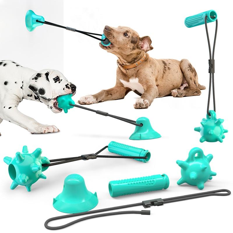 Dog Chew Puppy Toys, Food Dispensing Ball Suction Cup & Rope & bell for  Boredom